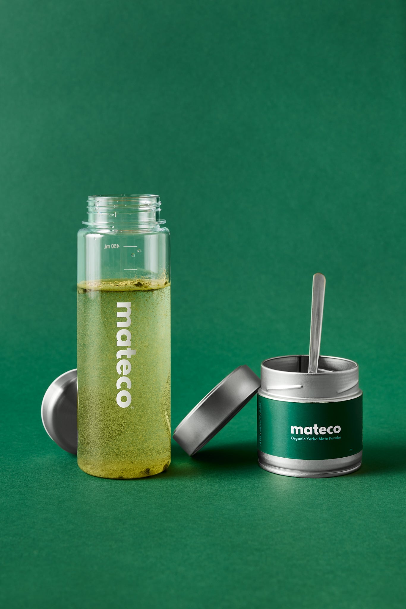 mateco 500ml yerba mate drink bottle with mateco logo, front view